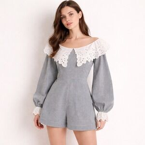 Alice McCall Love Me More Playsuit Romper Blue Stripe Peter Pan Collar Size 2